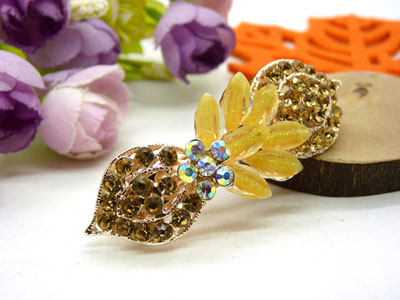 韩国水晶镶水钻合金大号横夹 弹簧夹一字夹 花朵马尾盘发卡子发夹-C5-3-3