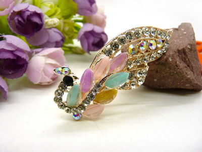 韩国水晶镶水钻合金大号横夹 弹簧夹一字夹 花朵马尾盘发卡子发夹-C5-3-3