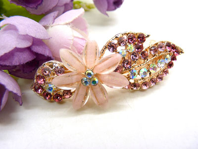 韩国水晶镶水钻合金大号横夹 弹簧夹一字夹 花朵马尾盘发卡子发夹-C5-3-3