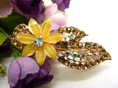 韩国水晶镶水钻合金大号横夹 弹簧夹一字夹 花朵马尾盘发卡子发夹-C5-3-3