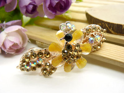 韩国水晶镶水钻合金大号横夹 弹簧夹一字夹 花朵马尾盘发卡子发夹-C5-3-3