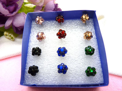 耳钉耳饰韩国女防过敏塑料耳针红宝石彩色水钻盒装耳钉C6-2-3