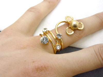 戒指组合奢华夸张14K镀金锆石珍珠开口欧美大牌指环