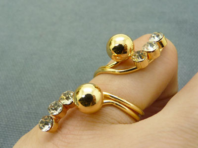 戒指组合奢华夸张14K镀金锆石珍珠开口欧美大牌指环