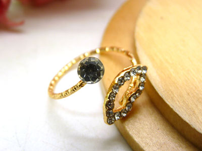 韩国韩版流行美 玫瑰金合金水钻 花朵海星款 闪亮尾戒指环