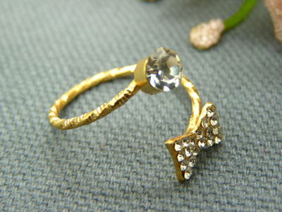 韩国韩版流行美 玫瑰金合金水钻 花朵海星款 闪亮尾戒指环