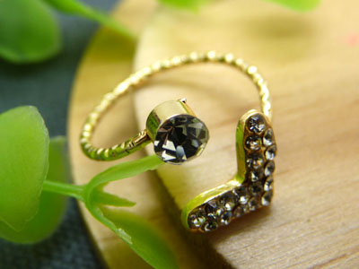 韩国韩版流行美 玫瑰金合金水钻 花朵海星款 闪亮尾戒指环