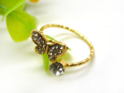 韩国韩版流行美 玫瑰金合金水钻 花朵海星款 闪亮尾戒指环