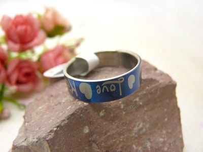 钛钢时尚情侣戒指一对戒免费可刻字蓝色心形日韩版时尚男女指环