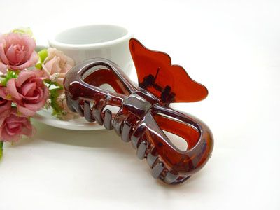 韩国 摔不断树脂镂空蝴蝶结发抓夹盘发发饰 洗澡发夹-9338---C6-3-6