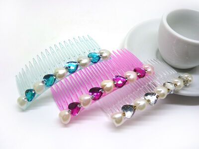 韩国进口镶水钻珍珠流行美发梳插梳刘海梳 带齿发卡B4-3-2