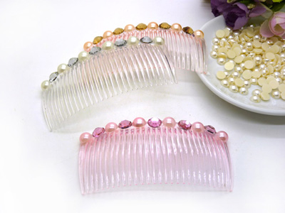 韩国进口镶水钻珍珠流行美发梳插梳刘海梳 带齿发卡	B4-3-2