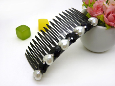 韩国进口镶水钻珍珠流行美发梳插梳刘海梳 带齿发卡B4-3-2
