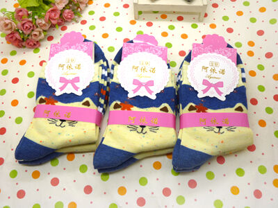 自产自销正版阿伊诺彩棉精品卡通纯棉袜中筒春秋冬季潮款八B33-4-3