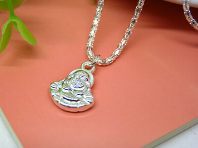 银笑佛吊坠纯银饰品女童项链锁骨链女式 银佛B6-3-5