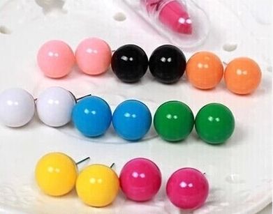 1号日韩多彩百搭可爱七彩糖果色耳环 QQ球球耳钉 耳饰B4-1-5