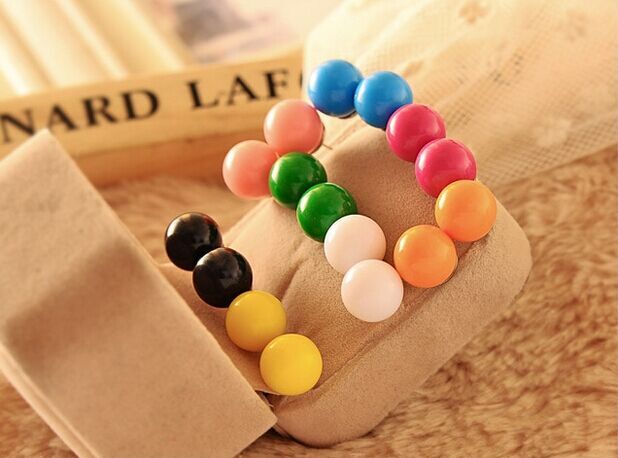 1号日韩多彩百搭可爱七彩糖果色耳环 QQ球球耳钉 耳饰B4-1-5