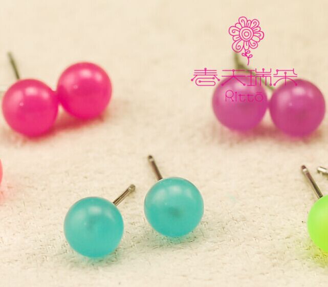 2号日韩多彩百搭可爱七彩糖果色耳环 QQ球球耳钉 耳饰