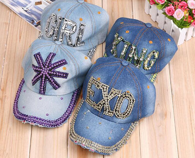 新款韩版潮款镶钻棒球帽 女士休闲鸭舌帽 百款混搭帽子批发六C4-2-上