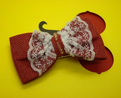 韩国发饰 新款热卖布艺蕾丝蝴蝶结发夹 弹簧夹厂家批发C3-3-1