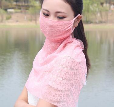 韩版女士防晒口罩春夏季防紫外线薄款护颈护脖套头口罩大雪纺面纱C1-2-3