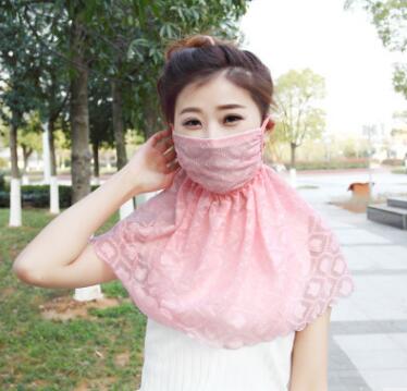 韩版女士防晒口罩春夏季防紫外线薄款护颈护脖套头口罩大雪纺面纱C1-2-3