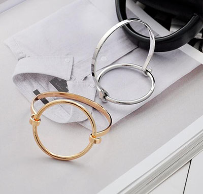 镀18K白金钛钢手镯女开口手环韩版时尚欧美个性光面手镯 C4-1-2