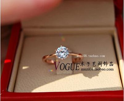 大号欧美时尚六爪玫瑰金超闪仿真钻石戒指环婚戒女情侣戒指生日礼物