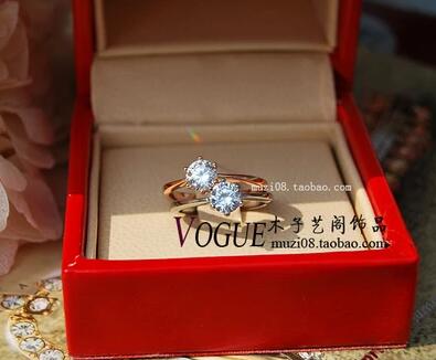 小号欧美时尚六爪玫瑰金超闪仿真钻石戒指环婚戒女情侣戒指生日礼物