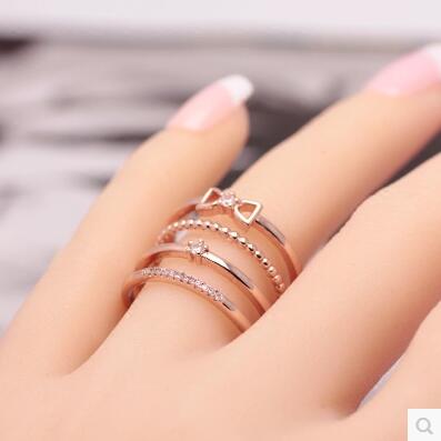 镀18K玫瑰金钛钢简约混款戒指女 