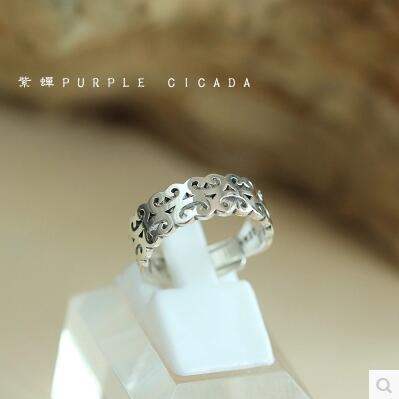 精品百搭镂空男女情侣指环 钛钢镀白金戒指