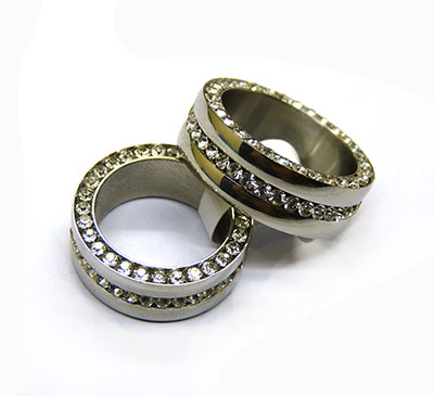 韩版霸气圆形3排立体钛钢镶钻戒指  饰品批发