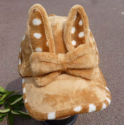 韩版冬季新款帽子女士时尚蝴蝶结兔耳朵棒球帽针织鸭舌毛线帽