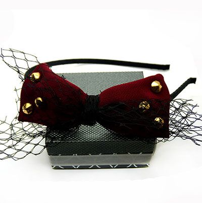 韩版新款发饰 蝴蝶结钢卡布艺带圆形铆钉发箍头箍头饰B7-4-2