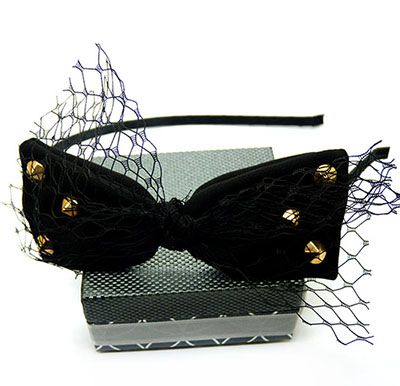 韩版新款发饰 蝴蝶结钢卡布艺带圆形铆钉发箍头箍头饰B7-4-2