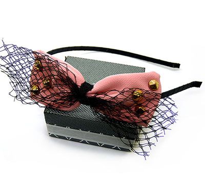 韩版新款发饰 蝴蝶结钢卡布艺带圆形铆钉发箍头箍头饰B7-4-2