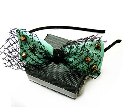 韩版新款发饰 蝴蝶结钢卡布艺带圆形铆钉发箍头箍头饰B7-4-2