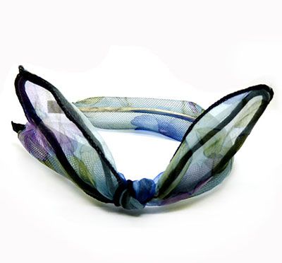 印花欧根纱甜美蝴蝶结头发箍个性大兔耳朵压发卡可爱发饰C4-2-3