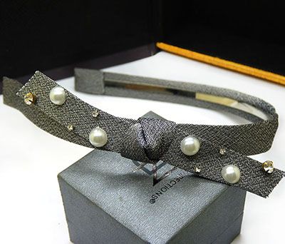 韩版珍珠水钻纯手工钢卡打结蝴蝶结头箍饰品B4-4-1