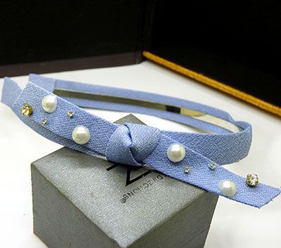 韩版珍珠水钻纯手工钢卡打结蝴蝶结头箍饰品B4-4-1
