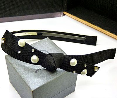 韩版珍珠水钻纯手工钢卡打结蝴蝶结头箍饰品B4-4-1