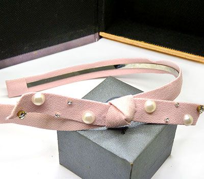 韩版珍珠水钻纯手工钢卡打结蝴蝶结头箍饰品B4-4-1