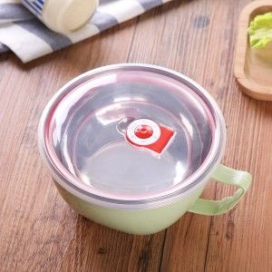 PP+不锈钢双层带耳北欧色系加厚饭碗泡面碗