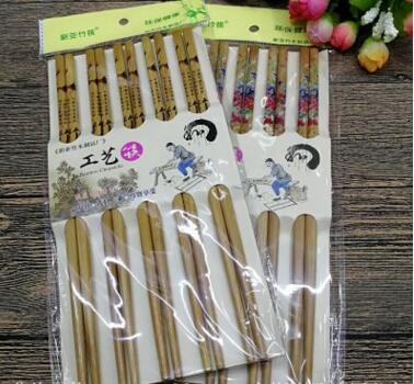 环保5双装筷子批发碳化工艺印花筷2元店天然艺术甜竹筷地摊超市480/件A11-1-2