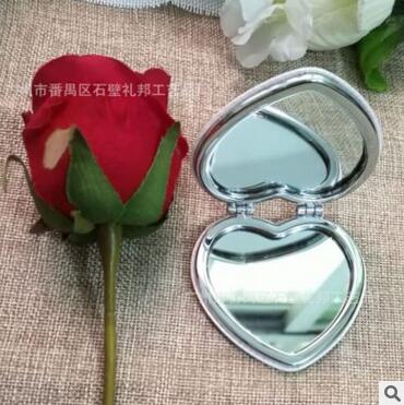 高档金属化妆镜心形双面折叠便携水晶化妆小镜子B13-1-1
