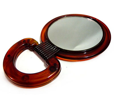 416-6批发8寸台式双面塑料镜子 圆形茶色镜子 化妆镜子E2-1-3