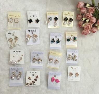 淘宝热卖 韩版时尚高档耳饰 不对称夸张珍珠水钻耳钉混批 女C3-1-2