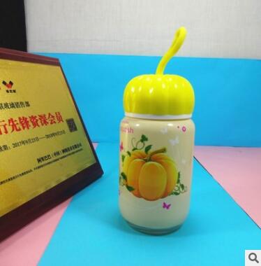 炫彩南瓜随手杯小艾玻璃杯卡通图案玻璃瓶E5-1-3