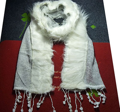 3号女针织围巾保暖毛线围脖兔毛镶嵌