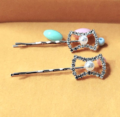 2个合金水钻一字流海夹 小卡子 边夹 对夹B9-1-3